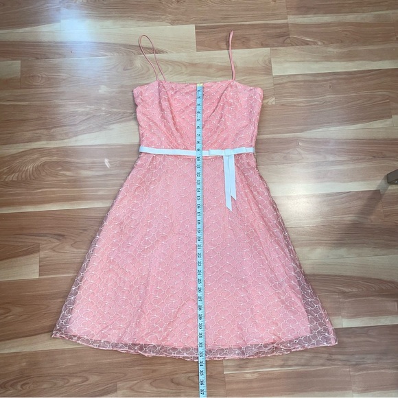 Laundry by Shelli Segal peach, silk A-line floral lace, Fit & Flair Dress Size M - Picture 7 of 14